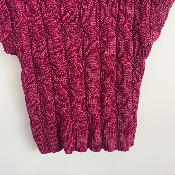 ANA Cable Knit Short Sleeve Turtleneck Sweater Top Plum Size XL Y2K - Picture 3 of 11